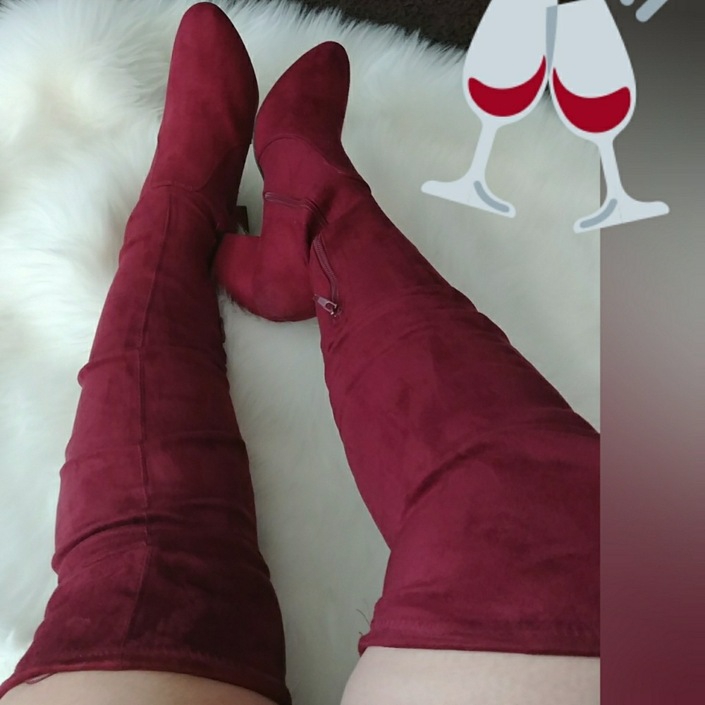 🚨 5.5🚨Boots over the knee  Burgandy Vegan Suede - Picture 2 of 6